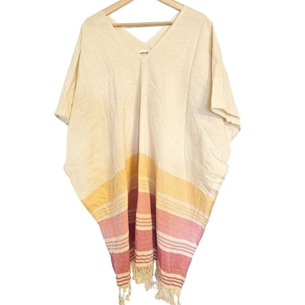 Tribe alive Earthy poncho one size‎ cream Fringe boho long